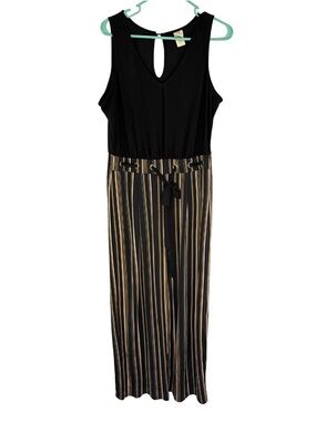 Wrapper Black, Yellow & White Striped Sleeveless Wide Leg Jumpsuit Size Medium